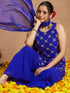 Janasya Women's Royal Blue Georgette Zari Embroidered Straight Kurta With Sharara & Dupatta Set